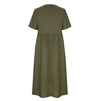 LMSXCT Women's Plus Size Cotton Linen Dress Summer Crewneck